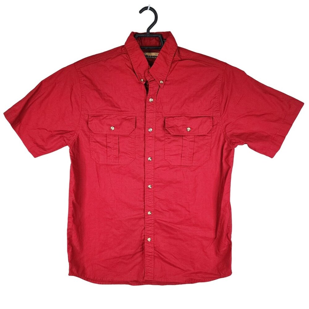 Mens Red R&R Outdoors Shirt Short Sleeve Button Up 100% Cotton Size M